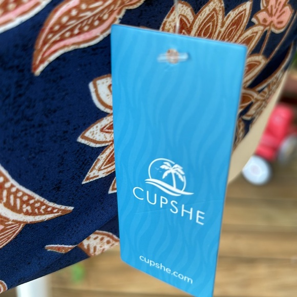 CupShe Blue Floral One piece Swimsuit XS ruffled v neckline lace up back NWT - Picture 5 of 8